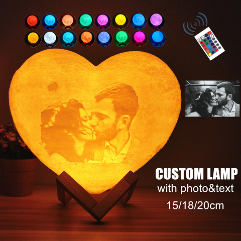 2022 Персонализированная Лунная лампа с фотографией и текстом, в форме сердца, 3D печатная Лунная лампа, персонализированные подарки на день рождения, День матери ► Фото 1/6