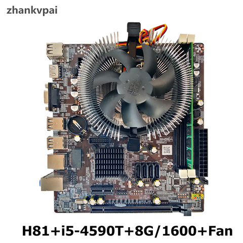Материнская плата H81 LGA 1150 с Intel Cori5-4590T CPU 1 шт. * 8 ГБ 1600 МГц DDR3 + память для настольного компьютера с вентилятором SATA III VGA HDMI ► Фото 1/5