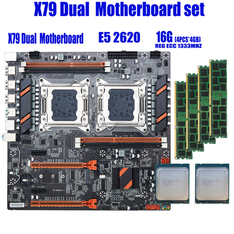 Набор материнской платы QIYIDA X79 с двумя процессорами 2 × Xeon E5 2620 4 × 4 ГБ = 16 Гб 1333 МГц PC3 10600 DDR3 память ECC REG ► Фото 1/6