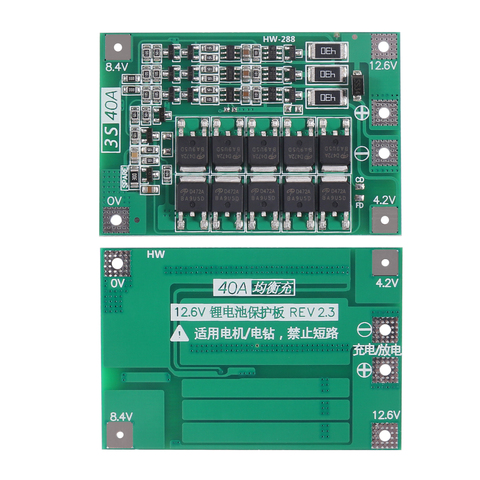 Балансировочная плата BMS 3S 40A PCM 18650 для защиты литиевых батарей, защитная плата 3S BMS, зарядное устройство для литий-ионных батарей с балансом 12,6 в для двигателя перфоратора ► Фото 1/6