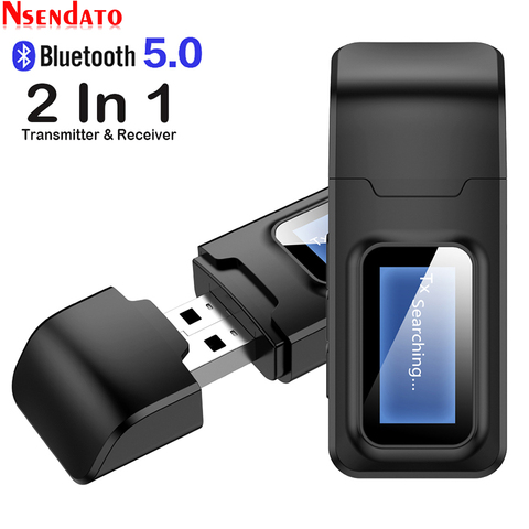 USB Bluetooth 5,0 аудио музыкальный приемник передатчик для ТВ динамика автомобиля ПК разъем 3,5 мм стерео AUX беспроводной адаптер с ЖК-дисплеем ► Фото 1/6