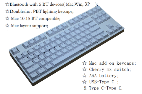 Клавиатура bluetooth для Mac 87, механическая клавиатура TKL, беспроводная клавиатура, вишневый бесшумный красный переключатель, игровая клавиатур... ► Фото 1/4