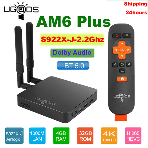 ТВ-приставка UGOOS AM6 Plus Amlogic S922X-J 2,2 ГГц Android 9,0 4 Гб DDR4 32 Гб Смарт ТВ-приставка AM6 Pro S922X WiFi 1000 м приставка 2G 16G ► Фото 1/6