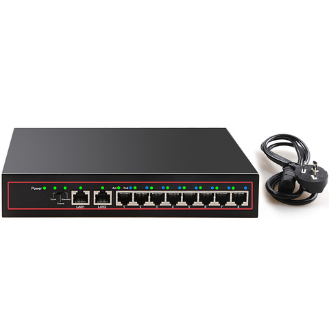 Коммутатор Ethernet POE с 10 портами, 48 В, VLAN, 10/100 Мбит/с, IEEE 802,3, сетевой коммутатор af/at для CCTV IP-камеры, беспроводной AP 250 м, Прямая поставка ► Фото 1/6