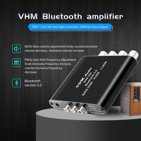 Цифровой усилитель мощности Bluetooth 5,0 TPA3116D2, Hi-Fi 2,1 канала, 2*50 Вт + 100 Вт, стерео усилитель мощности, аудио Класс D, бас, сабвуфер ► Фото 1/6