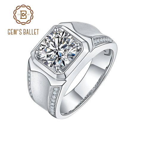 GEM'S роскошное кольцо, серебряное бриллиант 1ct 2 ct 3ct D, мужское современное кольцо для юбилея, подарок на день отца ► Фото 1/6