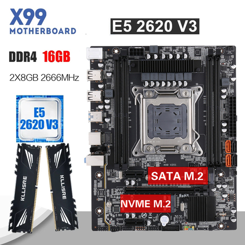 Комплект материнской платы Kllisre X99 с Xeon E5 2620 V3 LGA2011-3 CPU 2 шт. X 8 ГБ = 16 Гб 2666 МГц DDR4 память ► Фото 1/6