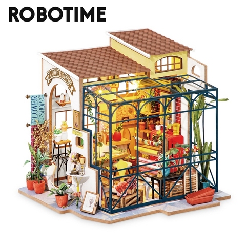 Robotime Rolife DIY цветочный магазин Эмили Кукольный дом с мебелью для детей и взрослых Миниатюрный Кукольный дом деревянные наборы игрушки DG145 ► Фото 1/5