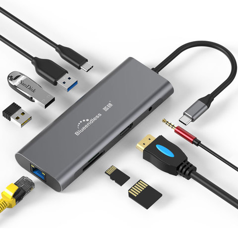 Мульти USB 3,0 4K VGA RJ45 адаптер разветвитель 3 Порты и разъёмы usb-хаб USB-C Тип C для MacBook usb-хаб док-станция для ноутбука ► Фото 1/5