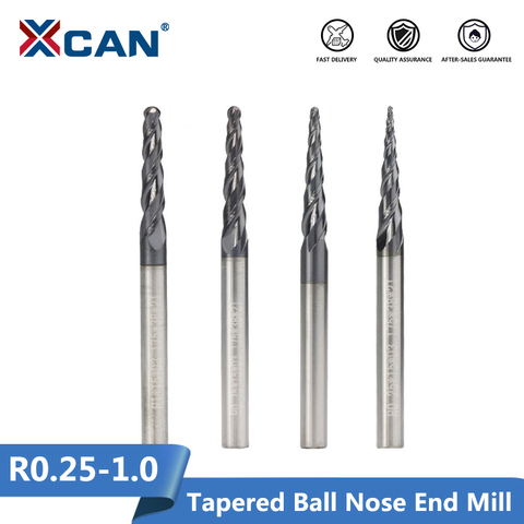 Концевая фреза XCAN R0.25/R0.5/R0.75/R1.0, Концевая фреза с коническим шариком, хвостовик 3,175 мм, карбидная гравировальная фреза для дерева, фреза с ЧПУ, ... ► Фото 1/5