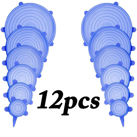 Универсальные кухонные аксессуары 12 шт., силиконовые многоразовые Эластичные крышки для кастрюль и чашек, кухонная утварь ► Фото 1/6