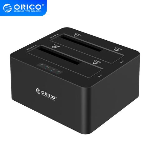 Док-станция ORICO 6629US3-C для внешних жестких дисков с 2 отсеками SATA на USB3.0, для 2,5/HDD с дубликатором/функцией клонирования, Черная ► Фото 1/6