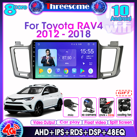 Автомагнитола для Toyota RAV4 2012-2022, Android, 2Din, мультимедийный видеоплеер, навигация, GPS, DSP, RDS, стерео, 4 Гб + 64 ГБ, 4 Гб, сетевой, Wi-Fi ► Фото 1/6