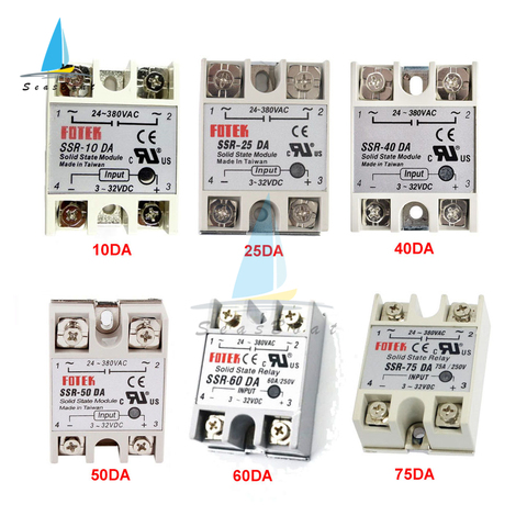 Однофазное твердотельное реле SSR-10DA/25DA/40DA/50DA/60DA/75DA/100DA, твердотельное реле переменного тока в белом корпусе без пластиковой крышки ► Фото 1/6