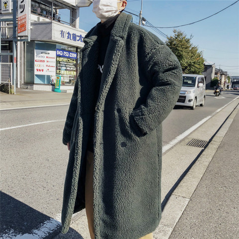 Мужское двубортное пальто YASUGUOJI, длинное толстое теплое флисовое пальто в Корейском стиле, зимнее пальто, 2022 ► Фото 1/6