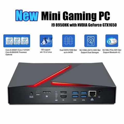 Игровой мини-компьютер Intel i9 8950HK, игровой компьютер 6 ядер, Windows 10, графическая карта NVIDIA Card GTX1650, модный дизайн, Wi-Fi, BT ► Фото 1/6