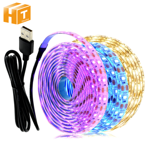 5 В USB Светодиодная лента 1 м 2 м 3 м 4 м 5 м теплый белый/RGB Светодиодная лента 2835 ТВ фоновое освещение декорацион сказочные огни. ► Фото 1/6