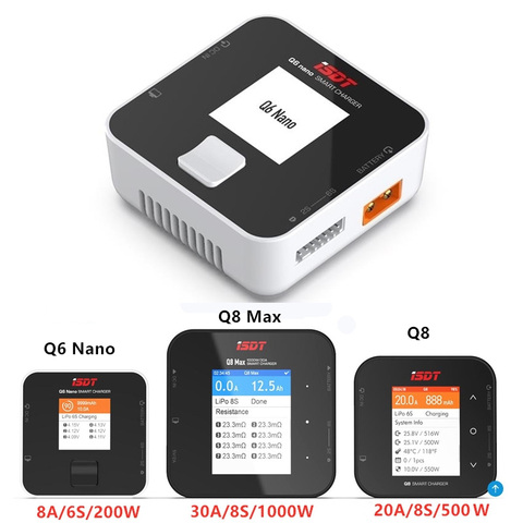 Карманное зарядное устройство ISDT Q6 Nano 200 Вт/Q8 Lite 500 Вт/Q8 Max 1000 Вт 1-6S 2-8S для дрона с дистанционным управлением FPV ► Фото 1/6