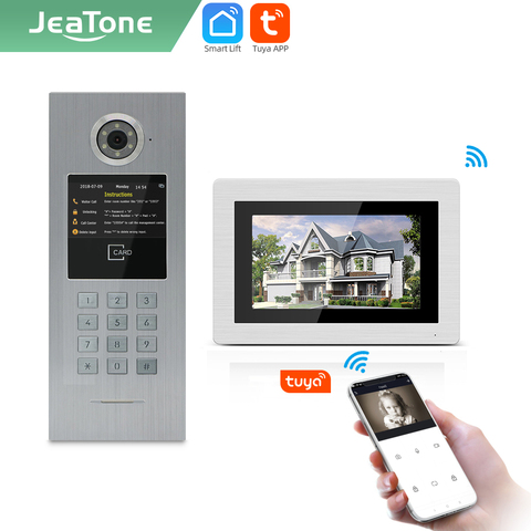 Умный дверной звонок Jeatone Tuya, Wi-Fi, 7 дюймов, IP, домофон, видеомонитор, поддержка IC-карты, пароль, для большого здания 8771287202S-K ► Фото 1/6