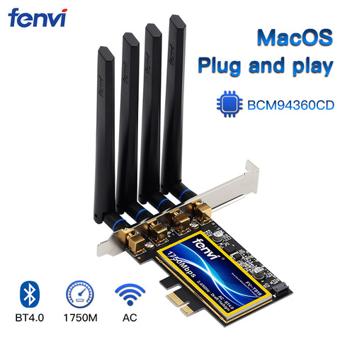 Адаптер Fenvi T919 BCM94360CD PCIe, 1750 Мбит/с, Wi-Fi карта MacOS Hackintosh Airdrop Handoff 802.11ac, двухдиапазонный 2,4G/5 ГГц, Bluetooth4.0 ► Фото 1/6