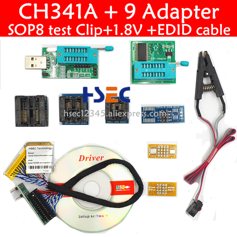 USB-программатор CH341A, зажим для тестирования SOIC8 SOP8, 1,8 в, адаптер SOP16 SOP8, кабель EDID для Iphone 24 25 серии EEPROM, флеш-BIOS ► Фото 1/6