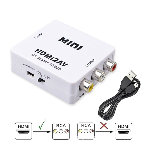 Преобразователь HDMI-совместимый с RCA AV/CVBS L/R, приставка для аудио-и видеосъемки, 1080P MINI HD2AV, поддержка NTSC PAL, выход HD на AV ► Фото 1/6