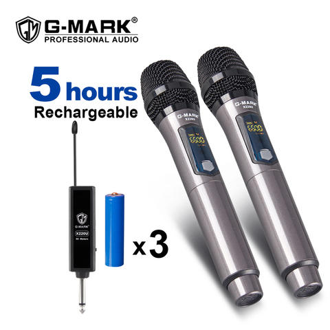 G-MARK X220U UHF Беспроводной микрофон Запись микрофон для караоке ручной 2 канала литиевая батарея на глубину до 50 м дальность работы: ► Фото 1/6