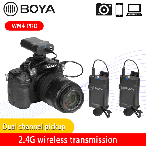 Двухканальный Студийный конденсаторный микрофон BOYA, беспроводной петличный микрофон 2,4 ГГц для камеры Canon, nikon, мобильный телефон, K1/K2 ► Фото 1/6