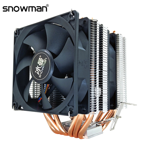 Вентилятор SNOWMAN для процессора Intel LGA 775 1150 1151 1155 1366 AMD AM4 AM3 AM2, тихий кулер для центрального процессора, 6 тепловых трубок, 4 контакта, 90 мм ► Фото 1/6