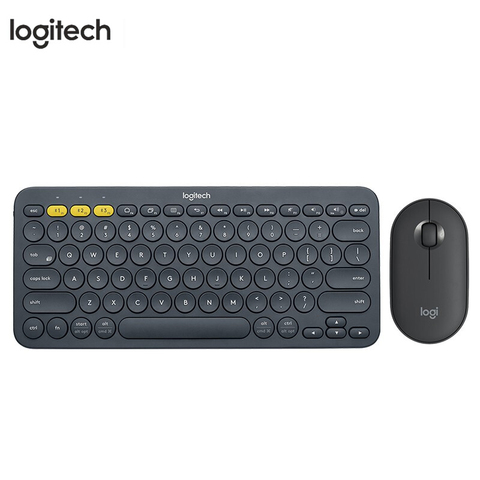 Беспроводная Bluetooth клавиатура и мышь Logitech K380, бесшумная клавиатура и мышь K380, черный + черный галька ► Фото 1/6