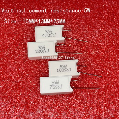 5 шт. 5 Вт вертикальное сопротивление цемента 0,05 ~ 300K Ом 5% 0.1R 0.15R 0.22R 0.25R 0.39R 0.47R 1R 10RJ 100R 150R Керамический резистор ► Фото 1/1