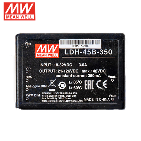 MEAN WELL DC повышающий преобразователь LDH-45B-350 45 Вт вход 18-32VDC в 21-126VDC 350mA контактный стиль DC-DC с драйвером постоянного тока для светодиода ► Фото 1/2