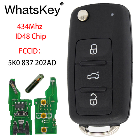 Автомобильный Дистанционный ключ WhatsKey для VW 5K0837202AD, 3 кнопки, подходит для Volkswagen Polo Passat Beetle Eos Golf Jetta Tiguan 5K0 837 202 AD ► Фото 1/6