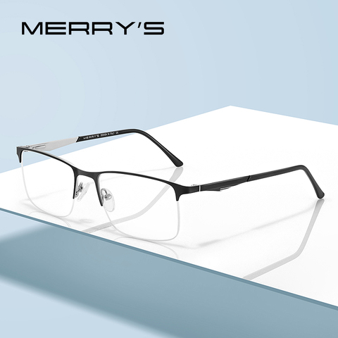 MERRYS Дизайнерские мужские очки из титанового сплава , Мужские квадратные полуоптические ультралегкие очки для близорукости, очки по рецепту... ► Фото 1/6