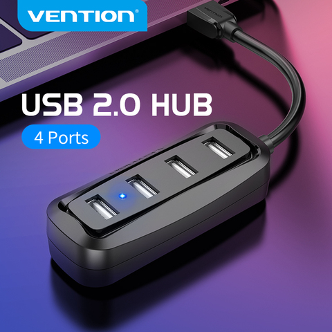 Vention usb-хаб USB 2,0 концентратор 4 порта usb-разветвитель со светодиодным usb-адаптером для Macbook Pro PC Компьютерные аксессуары концентратор мульти USB хаб ► Фото 1/6
