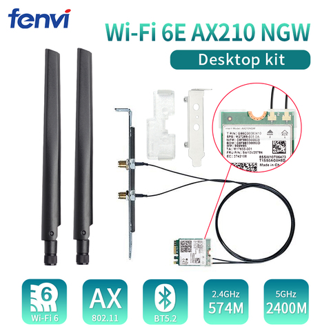 Настольный комплект Wi-Fi 6E AX210 (Gig +), скорость беспроводной передачи данных до 2,4 Гбит/с Intel AX210NGW 2,4G/5G 802.11ax Bluetooth 5,2, Wi-Fi карта ► Фото 1/6