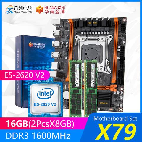 Комплект материнской платы HUANANZHI X79, модель 2,1 Мб/с, с процессором Intel Xeon 1600 ГГц, 2*8 Гб (16 ГБ), DDR3, МГц, RECC RAM ► Фото 1/6