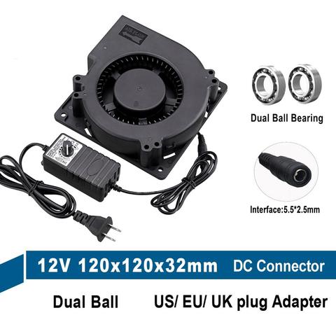Двойной шар 120x120x32 мм 12 В постоянного тока Женский Разъем 5,5x2,1 мм 120 мм Центробежная воздуходувка турбоохладитель с AC 100 в 220 В адаптер питания ► Фото 1/6