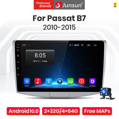 Мультимедийная магнитола Junsun V1 Pro для Passat B7, стерео-система на Android 10,0, 4 Гб ОЗУ, 64 Гб ПЗУ, с GPS Навигатором, видеоплеером, без dvd, для Passat B7, типоразмер 2DIN, 2010-2015 ► Фото 1/6