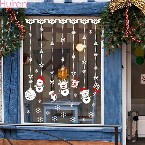 HUIRAN Рождество Санта Клаус снежинки Наклейка на стену на окно рождественские украшения для дома Рождественский Декор новогодние наклейки ► Фото 1/6