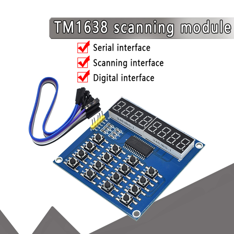 Цифровой светодиодный дисплей TM1638, 8-битная цифровая трубчатая плата, 3-проводной 16 клавиш, 8-битная клавиатура со сканированием и светодиодн... ► Фото 1/6