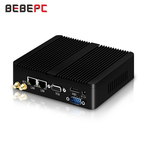 BEBEPC Мини ПК безвентиляторный Intel Celeron J1900 N2830 двойная LAN Windows 10 N2930 4 ядра Мини компьютер 2 * COM WiFi HDMI VGA HTPC ► Фото 1/6