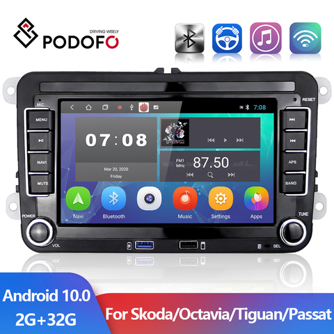 Автомагнитола Podofo, 2 din, 7 дюймов, Android 10,0, GPS, Wi-Fi, автомобильный мультимедийный плеер для гольфа/Polo/Tiguan/Passat/b7/b6/SEAT/leon/Skoda/Octavia ► Фото 1/6