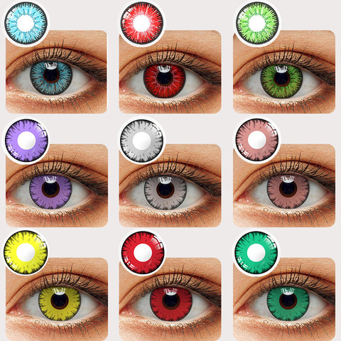 1 пара Цветной КОНТАКТЫ контактные линзы для Хэллоуина для глаз ежегодно Косплэй контакты круг сине-серый/фиолетовый/зеленый линзы контакт... ► Фото 1/6