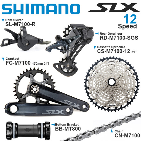 SHIMANO SLX M7100 для зарядки 12 В (1 шт.); Указано 12 Скоростей M7100 сзади переключения 10-45T/51 т Кассетный Звездочки цепи 124L BB-MT800 MTB велосипед оригинал ► Фото 1/2