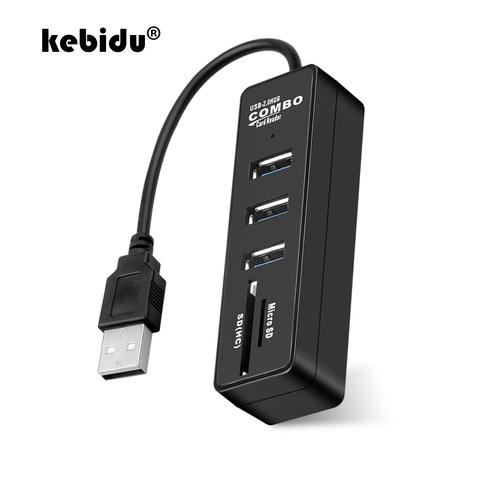 Kebidu USB комбинированный концентратор Мульти USB 2,0 концентратор 3 порта разветвитель + USB Кардридер Все в одном для SD/TF для ноутбука Компьютерные аксессуары ► Фото 1/6