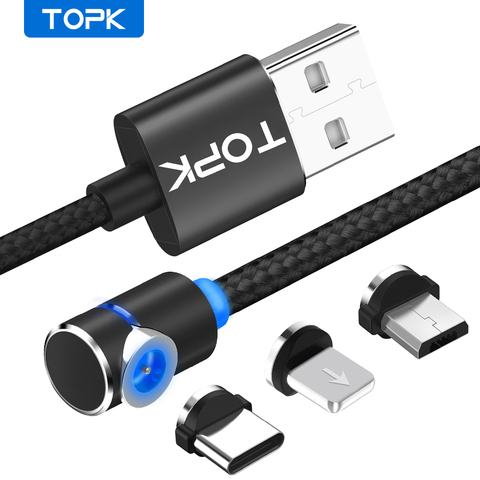 Магнитный USB-кабель TOPK, магнитный USB-кабель Type-C, кабель Micro USB, usb-кабель для iPhone X, 8, 7 Plus, 90 градусов, L, Shap ► Фото 1/6