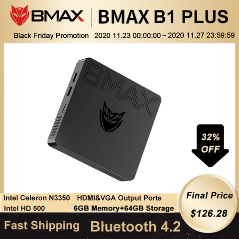 BMAX B1Plus портативный настольный мини-ПК с 2-hdmi интерфейсом Intel Celeron N3350 6 ГБ памяти 64 Гб памяти ► Фото 1/6