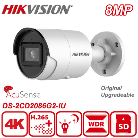 Оригинальный Hikvision DS-2CD2086G2-IU 8MP 4K POE IR AcuSense Встроенный микрофон фиксированная сетевая мини цилиндрическая камера DarkFighter ► Фото 1/3