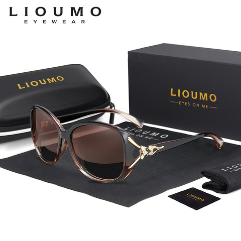 Очки солнцезащитные LIOUMO женские большие, роскошные Поляризационные солнечные очки в ретро стиле, с большой оправой, UV400 ► Фото 1/6